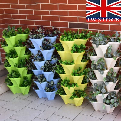 £17.99 • Buy 6x Stackable Garden Planter Outdoor Strawberry Herb Planting Grow Pot Basket Box