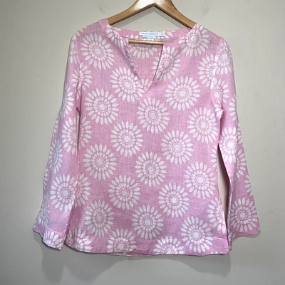 $15.99 • Buy Island Company Womens Linen Tunic Size XS Pink Floral V Neck Shirt Side Slits