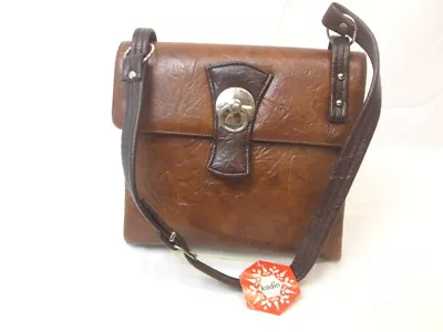 1R Vintage KADIN USA Brown Leather Style Large Women's Purse W/ Strap CLEAN 60's • $19.99