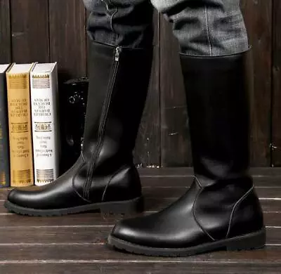 Men Outdoor Leather Riding Casual Flat Equestrian Shoes Military Knee High Boots • £31.94