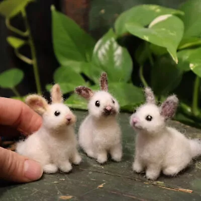 Rabbit Ornament Handmade Decorative Easter Needle Felted Baby Bunny Statue Home  • $12.67