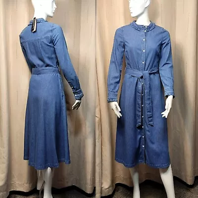 M&S Midi DENIM Belted SHIRT DRESS ~ Size 16 ~ MID BLUE • £21.99