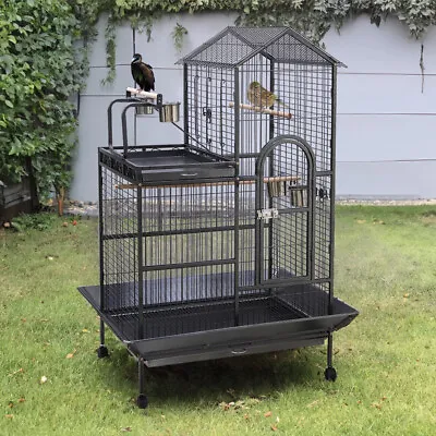 Extra Large Parrot Bird Cage Macaw Aviary Finch Cage Metal W/ PlayStand & 4Wheel • £199.95