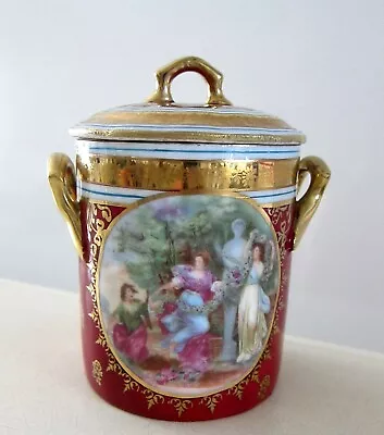 Antique Victoria Jam Holding Jar Hand Painted Vitorian Scene • $24.60