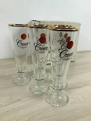 Set Of 6 Vintage Gold Rim Crown Lager Glasses In Box • $79.95