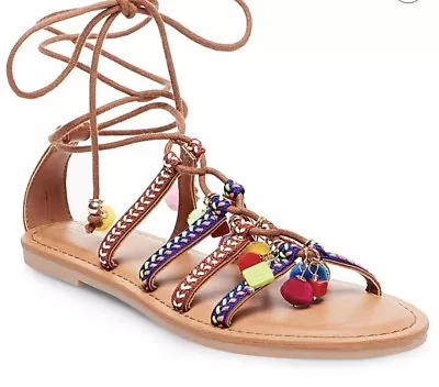 Mossimo Kayla Gladiator Flat Sandals Tan Multi Color Size 8 NWT • $14.43