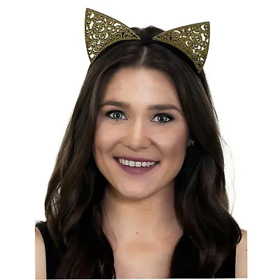 Adult Teen Women's Steampunk Kitty Halloween Costume Glitter Cat Ear Headband • $6.95
