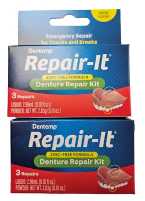 Dentemp REPAIR-It Denture Repair Kit 3 Repairs/Box ( 2 BOXES ) NEW LOOK!!  Red • $14.95