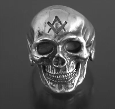 Masonic Skull Ring Sterling Silver Skull Ring Hand Engraved 925 • $325