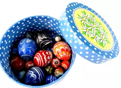 Lot 16 Vintage Handblown Murano Swirl Art Glass EGGS Teardrop Marbles Egg EASTER • $47.99