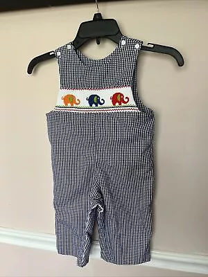 Clair & Charlie Smocked Elephant Overalls/Longall/Romper -Check - 18 Months • $12