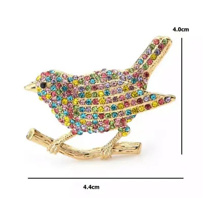 Bird Multi Colored Rhinestone Vintage Gold Pin Brooch  D-1357 • $6.99