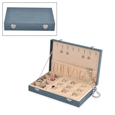£39.05 • Buy Jewelry Organizer Storage Box Teal Blue Velvet With Anti Tarnish Lining Lock