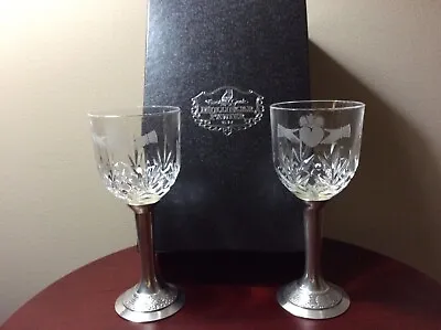 Mullingar Pewter Irish Crystal Claddagh Wine Glasses (pair) • $60