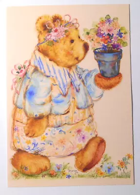 VTG Greeting Card MARY HAMILTON - MARY'S BEARS Pot Of Flowers Hallmark UNUSED • $4.99