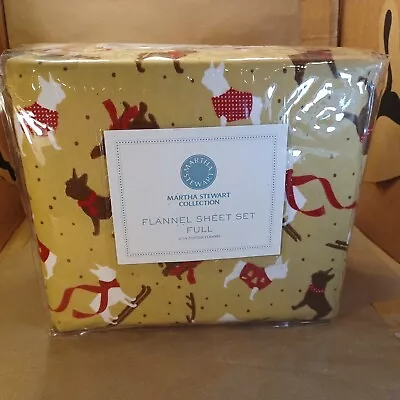 Martha Stewart Collection FULL Flannel Sheet Set  PUPPY LOVE Dogs In Sweaters • $77.98