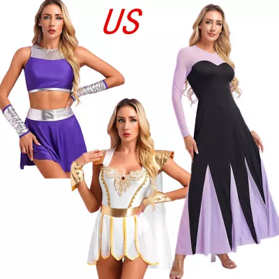 US Womens Carnival Party Costume Rave Festival Outfits Shiny Cosplay Clothes Set • $14.69