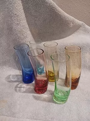 Unique Vintage Circleware Colored Curved Shot Glasses Set Of 6 Bar Ware • $40