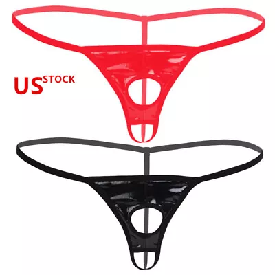 US Men's G-string Wetlook Briefs Sexy Mini Thongs Bikini Keyhole Shiny Underwear • $4.59