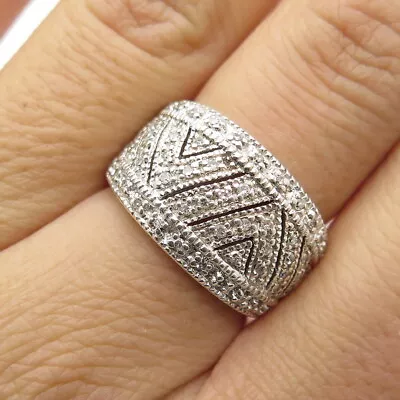 925 Sterling Silver Real Round-Cut Diamond  V  Shape Ring Size 6.25 • $89.95