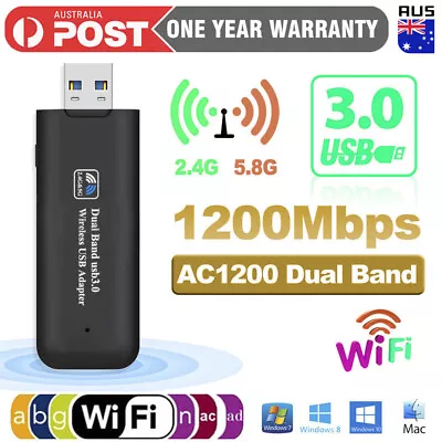 USB 3.0 Wireless 1200Mbps WiFi Network Receiver Adapter 5GHz Dual Band Dongle AU • $12.99