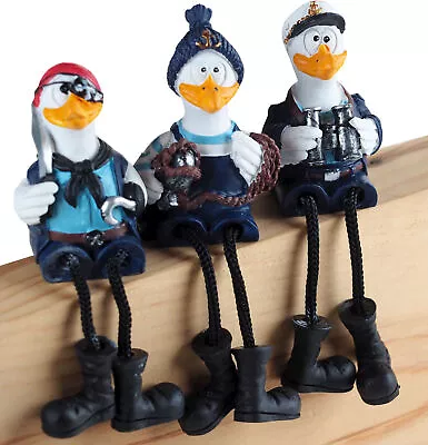 Shelf Sitting 12cm Nautical Pirate Seagulls W/ Long Legs - Set Of 3 • £15.99