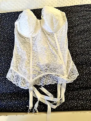 Vintage I Owe It All To Goddess Corset Bra WGarter Size 38 C White Boned Bustier • $35