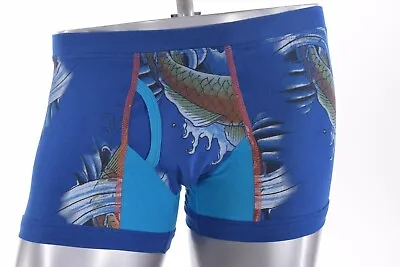 VK Nagrani NWT Luxury Men's Boxer Briefs In Blue Koi Fish Theme Cotton Large • $26.24