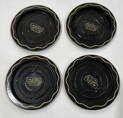 Vintage 1960’s Metal Black Coasters Geometric Design • $8