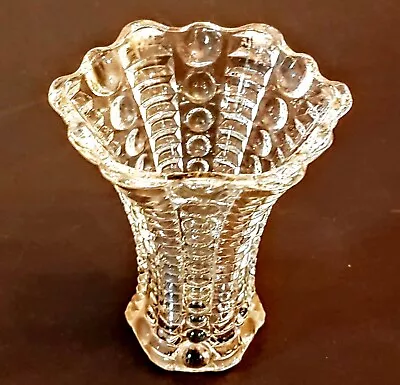 Dot Bar Ladder Glass Vase VTG Anchor Hocking Flared Trumpet Pressed Pattern 5010 • $12.92