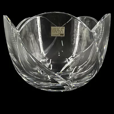 VTG Mikasa Clear Crystal Twist Floral Serving Bowl Scalloped Edge 8” Yugoslavia • $38.79