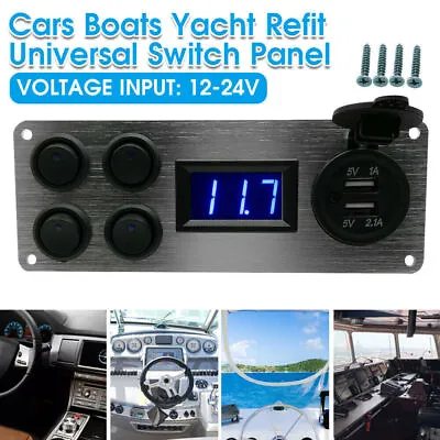 4Gang 12V/24V  LED Light Switch Control Panel Voltmeter 2 USB  Campervan RV Boat • $31.34