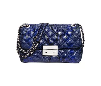 NWT Michael Kors Sloan Large Embossed Leather Chain Shoulder Bag Electric Blue  • $258