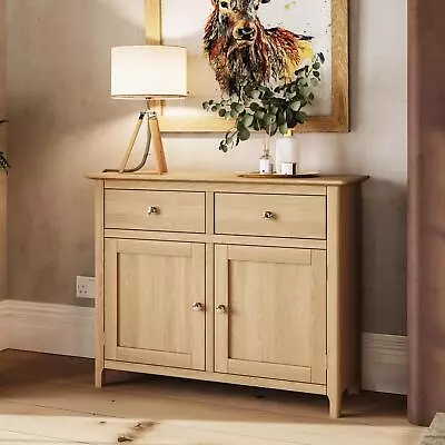 Sideboard Natural Oak Veneer 2 Doors 2 Drawers Storage Cupboard • £249.95