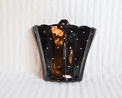 Antique Art Deco Black Polka Dot Glass Wall Pocket Flower Holder Pot Vase • £16