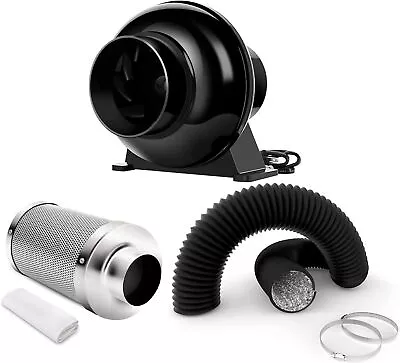 Inline Fan Circulation Vent BlowerAir Carbon Filter And 8 Feet Flexible Ducting • $53.99