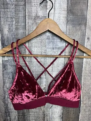 PINK VICTORIA’S SECRET LARGE Red Velvet Triangle Strappy Bralette Sz M Medium • $16.80