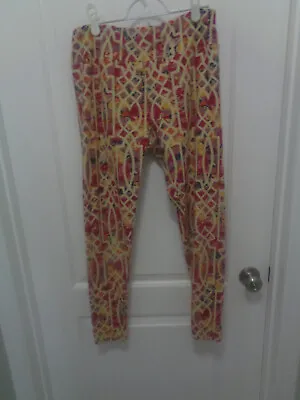 LuLaRoe Womens Multi Color Pattern Elastic Waist Soft Leggings Size TC 12-18 • $9.99