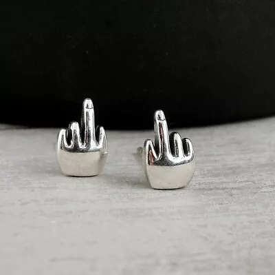 Middle Finger Post Earrings - 925 Sterling Silver - Give The Finger Ear Studs • $13.95