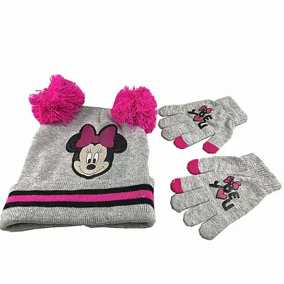 Disney Minnie Mouse Beanie With Gloves Set Girls Knit Hat And Gloves Set Gray • $13.99