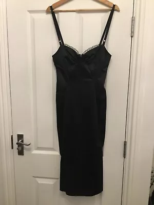 D & G (dolce & Gabbana) Black Satin Bodycon Dress.  size:  uk 10.  new. • £175