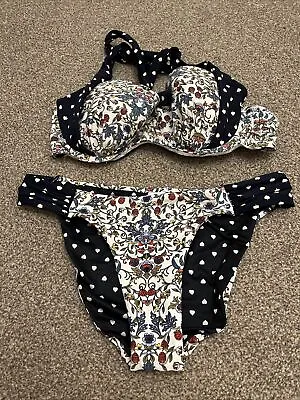 Next Sienna Floral/Spot Halter Neck Underwired Padded Bikini Size 12 36C • £6.99