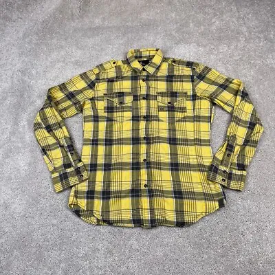 G-Star Shirt Mens Large Yellow Black Plaid Flannel Snap Zip Up Streetwear • $23.16