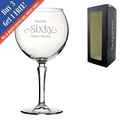 £12.95 • Buy Personalised Engraved 60th Birthday Hudson Gin Glass, Years Young Sweeping Font