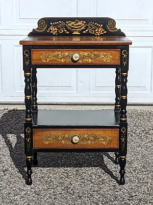 Vintage L Hitchcock Nightstand Or End Table 2 Drawers Solid Wood Eagle Knobs • $350