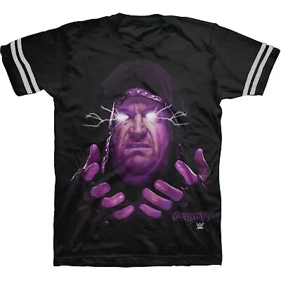 Boys Black Wrestling TV Show WWE Undertaker Glowing Striped Sleeve T-Shirt Tee • £15.84