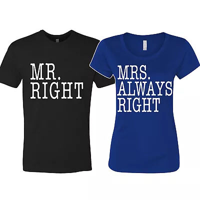 🔥 Mr Right Mrs Always Right Mickey Matching T Shirts Funny Married Couple Shirt • $11.95