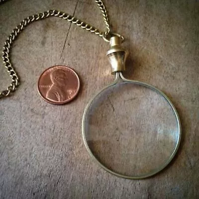 Shiny Gold Monocle Magnifying Glass Necklace - Shiny Brass/Bronze Gift Occasion • $20.40