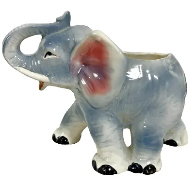 Ceramic Elephant Planter Figurine Trunk Up Lucky Vintage Dated 1957 MID-Century • $19.99