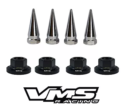 4 Vms Racing 14mm Chrome Strut Tower Spikes + Black Washers Nuts For Mitsubishi • $29.95